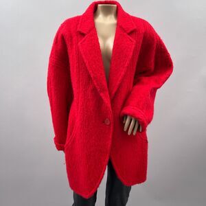 RARE Etienne Aigner Coat FR 40 Medium Women Red Wool Blend Button Trench Jacket